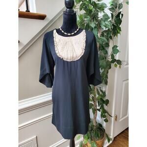 Go Internation Womens Black Polyester Round Neck 3/4 Sleeve Knee Length Dress L